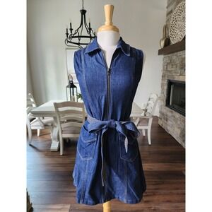7 For All Mankind Denim Mini Dress Sleeveless Full Zip Belted XS Gameday Western
